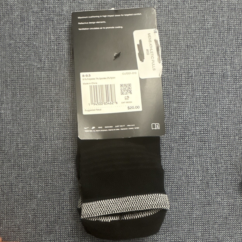 NEW ONE PAIR NIKE SPARK RUNNING CUSHIONED NO SHOW DRI FIT SOCKS  8-9.5 BLACK